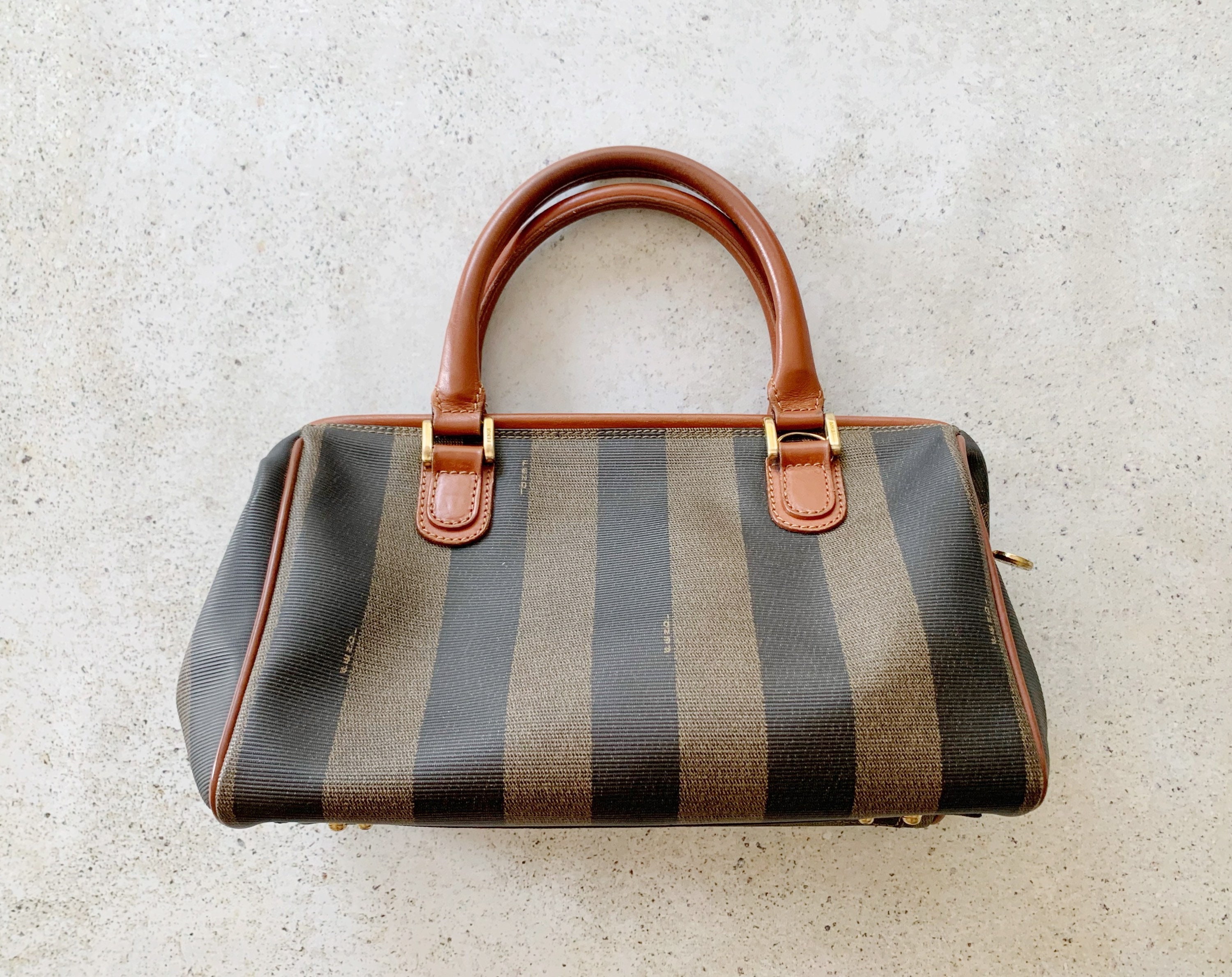 Vintage Bag | FENDI Pequin Stripe 80s Boston Doctor Bag Purse Satchel ...