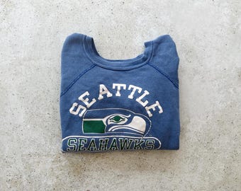 Vintage Sweatshirt | SEATTLE SEAHAWKS Football Raglan Pullover Top Shirt Sweater Blue 70's | Size M