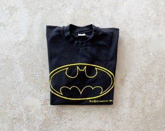 Vintage T-Shirt | BATMAN Cartoon Comics Graphic Tee Top Shirt Pullover Black Yellow 70’s 80’s | Size M