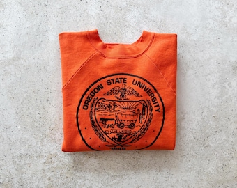 Vintage Sweatshirt | OREGON STATE University College Raglan Pullover Top Shirt Sweater Orange 80’s | Size M