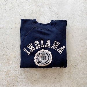 Vintage Sweatshirt | INDIANA University College Raglan Sweater Top Pullover Navy 70’s 80’s | Size XS