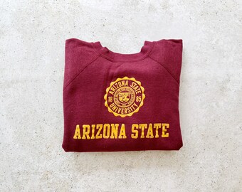 Vintage Sweatshirt | ARIZONA STATE UNIVERSITY College Collegiate Raglan Pullover Sweatshirt 80s Red Yellow | Size M