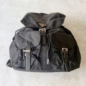 Vintage Bag PRADA Tessuto Backpack Full Size Shoulder Bag Purse 90s Black image 6