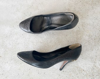 Vintage Shoes | GUCCI Logo Monogram Heels Pumps Shoes Black Leather 90’s | Size 40 EU / 9 - 9.5 US