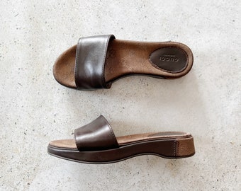 Vintage Shoes | GUCCI Clogs Mules Slides Sandals Brown Leather Logo Monogram 90's Y2K | Size 6.5 US