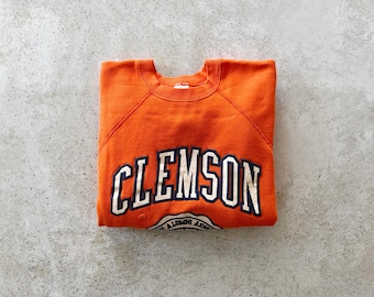 Vintage Sweatshirt | CLEMSON UNIVERSITY Tigers College Sports Raglan Pullover Top Shirt Sweater Orange 70's 80’s | Size M