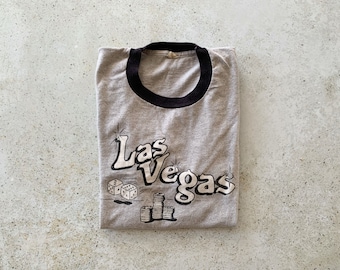 Vintage T-Shirt | LAS VEGAS Ringer Tee Top Shirt Pullover Gray Black | Size M