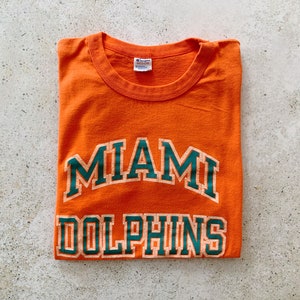 Vintage T-Shirt, MIAMI DOLPHINS Football Sports Streetwear Raglan Pullover  Top Graphic Tee 80's Orange Green