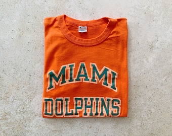 Vintage T-Shirt | MIAMI DOLPHINS Football Sports Streetwear Raglan Pullover Top Graphic Tee 80’s Orange Green | Size S/M