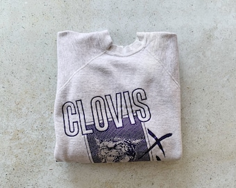 Vintage Sweatshirt | CLOVIS WILDCATS 90’s Football Raglan Pullover Top Shirt Sweater Gray Purple | Size S/M