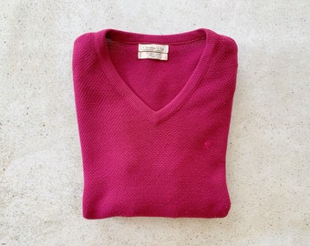 Vintage Sweater | DIOR Knits Woven Top Pullover Top Shirt Sweater V-Neck Boyfriend Berry Pink 80’s 90’s | Size M