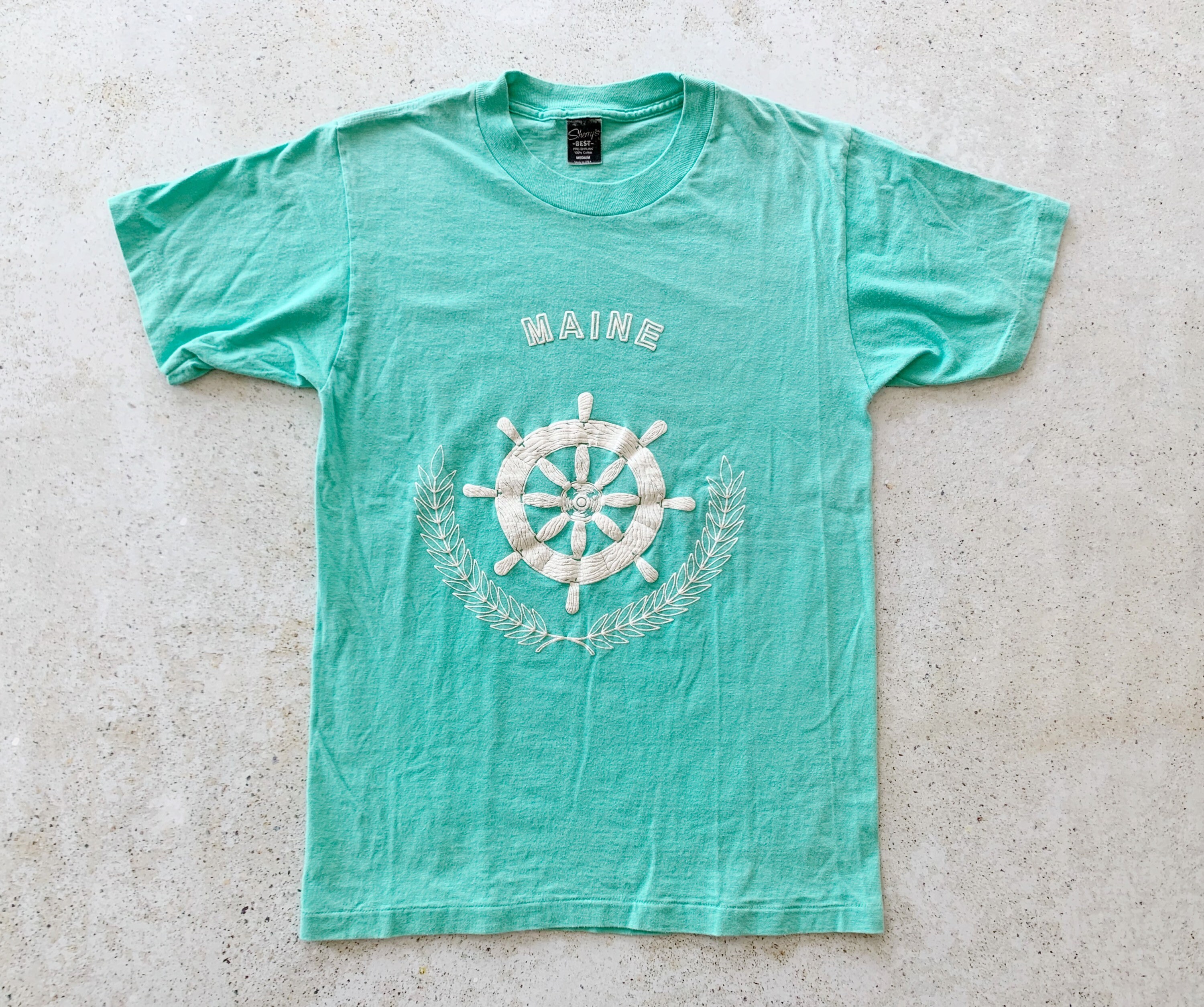 Vintage TShirt MAINE Coastal Nautical Beach Shirt Top Green Blue