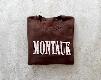 Vintage Sweatshirt | MONTAUK Pullover Top Shirt Sweater Beach Coastal Nautical Hamptons 90's Brown Tan Beige | Size S/M