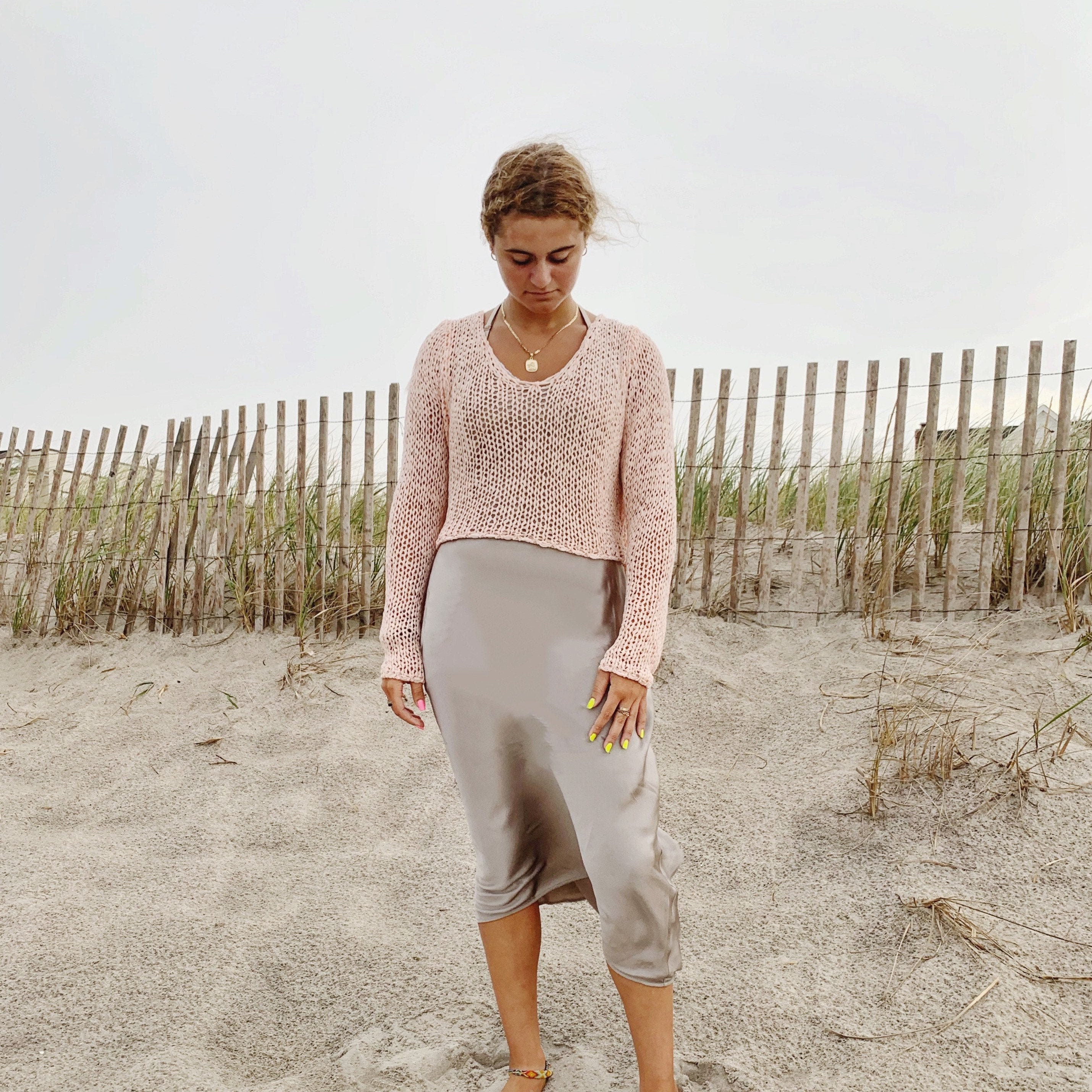 Vintage Sweater | DIOR Woven Knitted Pullover V-Neck Top Sweater 90âs Peach Pink | Size M