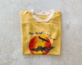 Vintage T-Shirt | COLORADO Free Spirit Raglan Pullover Top Shirt Graphic Tee 70's Boho Bohemian Yellow | Size M