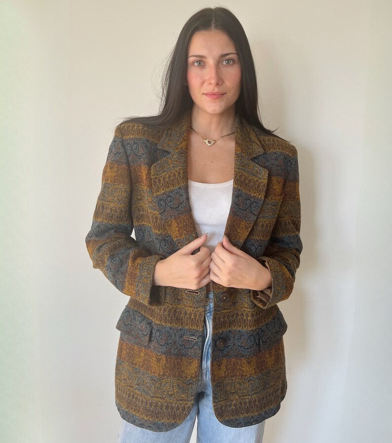 Vintage Jacket MISSONI Donna Blazer Coat Jacket Boho Bohemian Buttoned Knit Tweed 80s 90s Size S/M image 1