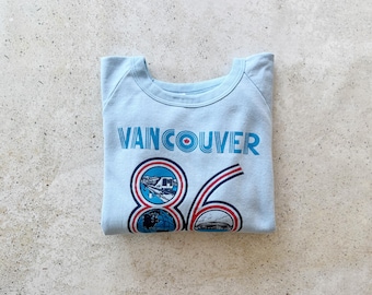Vintage Sweatshirt | VANCOUVER Canada Travel Tourist City Urban Mountains Raglan Pullover Top Shirt Sweater Blue | Size S