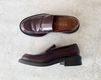 Vintage Shoes | GUCCI Leather Loafers Slip-ons Shoes Merlot Burgundy Dark Red Brown 90’s | Size 40 EU / 9 - 9.5 US