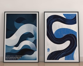 Blue Waves Japanese Wall Art | Japandi Poster | Zen Style Art Print, Ocean Waves | Printable Japanese Decor for Home | Wabi Sabi Wall Art