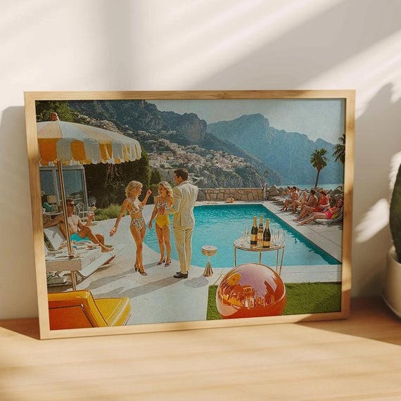 La Dolce Vita Poolside Party Retro Print, Retro Art, Western Wall Art, Photography Print, Vintage Poster, Giclee Poster, Digital Download