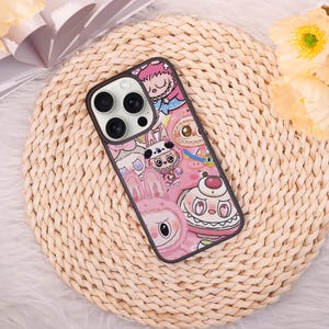 Pink Cartoon Collage iPhone Case for iPhone 14 15 16,Pro 11 12,iPhone SE X XS XR,Max 7 8 Plus,Mini 13,Personalised Name Gift,Shockproof