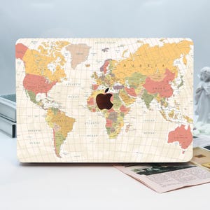 Étui pour Macbook avec motif carte du monde géographique,Étui pour ordinateur portable n'importe quel Mac,Housse d'ordinateur portable Mac Pro13 14 15 16,Housse d'ordinateur portable pour Mac Air 2020,Cadeau pour elle
