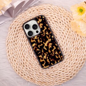 Coque iPhone léopard marron noir pour iPhone 14 15 16, Pro 11 12, iPhone SE X XS XR, Max 7 8 Plus, Mini 13, cadeau prénom personnalisé, antichoc