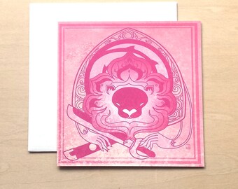 With Sword and Shield - 5x5 inch blank card Protective Crest Rose Quartz