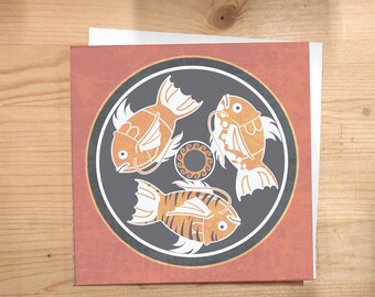 Ancient Fish Dish - game carp in different patterns illustration blank card