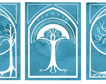 Trees of Middle Earth Triptych featuring Tolkien Tree Motifs