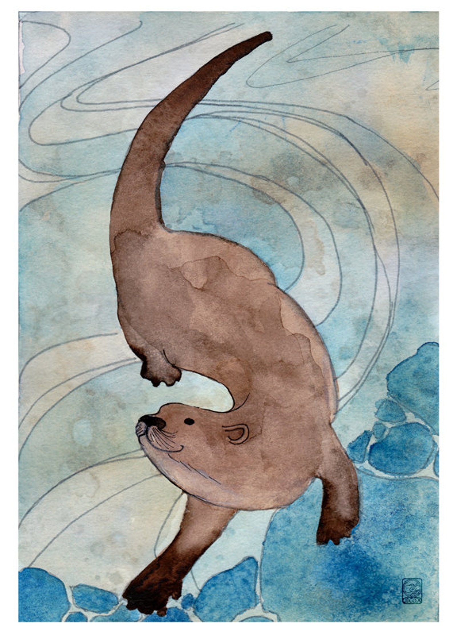 River Otter Otter Illustration Etsy