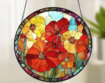 Personalized Birth Month Flower Stained Glass Suncatcher,Custom Flower Window Hanging,Valentines/Birthday Gift For Him/Her/Besties/Mom