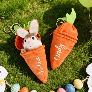Peluche de zanahoria personalizado, llavero de conejo reversible, regalo de Pascua