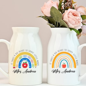 Personalized Teacher Gift, Cute Rainbow Gift Flower Vase for Teacher, Teacher Appreciation Gift, Thank You Gift, Back to School Gift