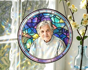 Personalized Family Photo Suncatcher, Custom Comic Family Portrait Stained Glass Suncatcher, Family Portrait From Photo Window Hanging