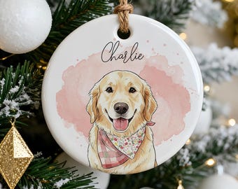Personalized Pet Loss Remembrance Ornament, Custom Pet Watercolor Ornament, Pet Christmas Ornament. Dog Cat Memorial Keepsake