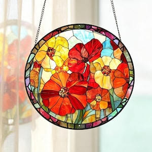 Gepersonaliseerde geboortemaand bloem glas-in-lood suncatcher, aangepaste familie geboorte bloem raam hangend, verjaardagscadeau voor hem/haar/besties/moeder