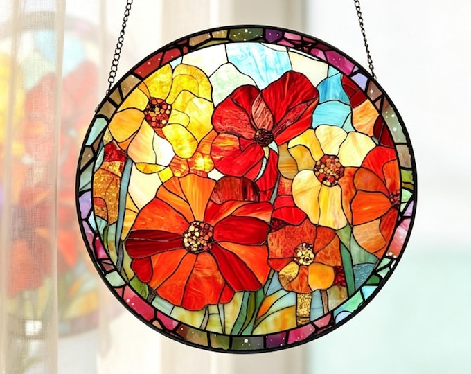 Personalized Birth Month Flower Stained Glass Suncatcher, Custom Family Birth Flower Window Hanging, Birthday Gift For Him/Her/Besties/Mom