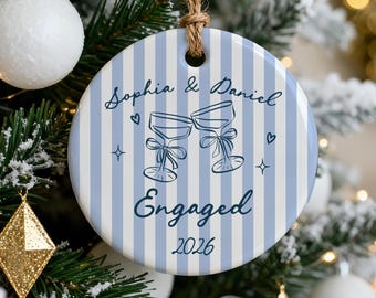 Personalized Ceramic Engagement Ornament, Custom Couple Wedding Gift, First Christmas Engaged Bauble 2026