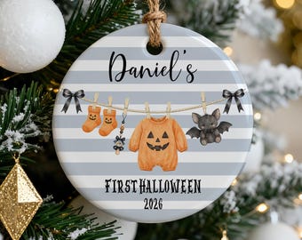 Personalised Baby's First Halloween Ornament, Custom Name Halloween Keepsake, Halloween Bauble, New Baby Halloween Gift