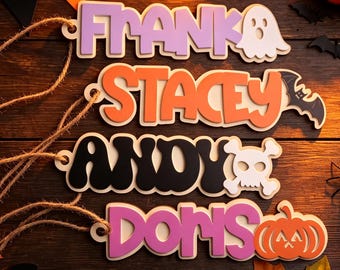 Custom Boo Basket Name Tag, Personalized Wooden Halloween Tag for Kids, Trick or Treat Bag Charm, Spooky Gift Decor