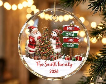 Personalized Family Christmas Ornament 2026, Custom Name Signpost Ornament, Glass Christmas Tree Ornament, Family Keepsake Gift