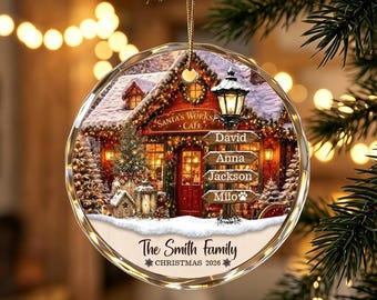 Personalized Glass Family Christmas Ornament 2026, Custom Name Signpost Keepsake