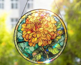Acchiappasole in vetro colorato con fiori del mese di nascita personalizzati, da appendere alla finestra