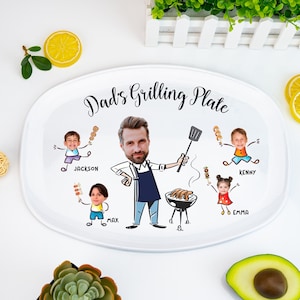 Personalized Face Grilling Platter, Custom Daddy&#39;s Grilling Plate with Kids&#39; Names, Father&#39;s Day Gift, Funny Gift for Dad, Birthday Gift