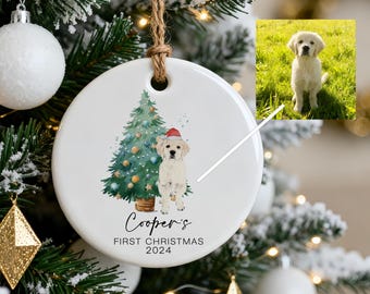 Personalised Dog's 1st Christmas Photo Ornament, Custom Xmas Pet Photo Ornament, Puppy Christmas Gifts, Pet's First Christmas Keepsake