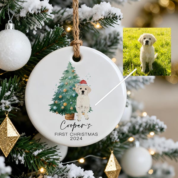 Adorno personalizado con foto del primer Navidad de tu perro, Adorno navideño personalizado con foto de tu mascota, Regalos navideños para cachorros, Recuerdo del primer Navidad de tu mascota
