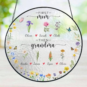 Personalized Grandma&#39;s Garden Gift For Grandma, Grandma Gift, Mother&#39;s Day Gift For Grandma, Nana Birth Month Flower Stain Glass Suncatcher