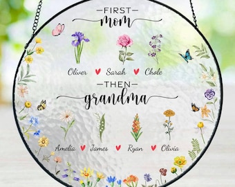 Personalized Grandma&#39;s Garden Gift For Grandma, Grandma Gift, Mother&#39;s Day Gift For Grandma, Nana Birth Month Flower Stain Glass Suncatcher