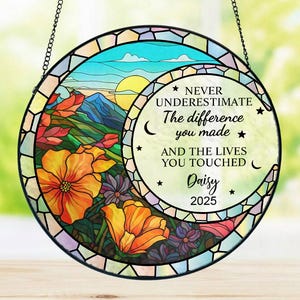 Personalized Floral Retirement Window Decor, Custom Retirement Stained Glass Suncatcher, Retirement Gift for Teacher, Nurse, Mentor